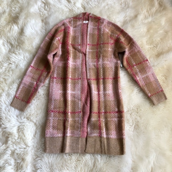 BP Beige Dapper Plaid Long Cardigan Sweater Open Front XS New Cozy - Picture 5 of 8
